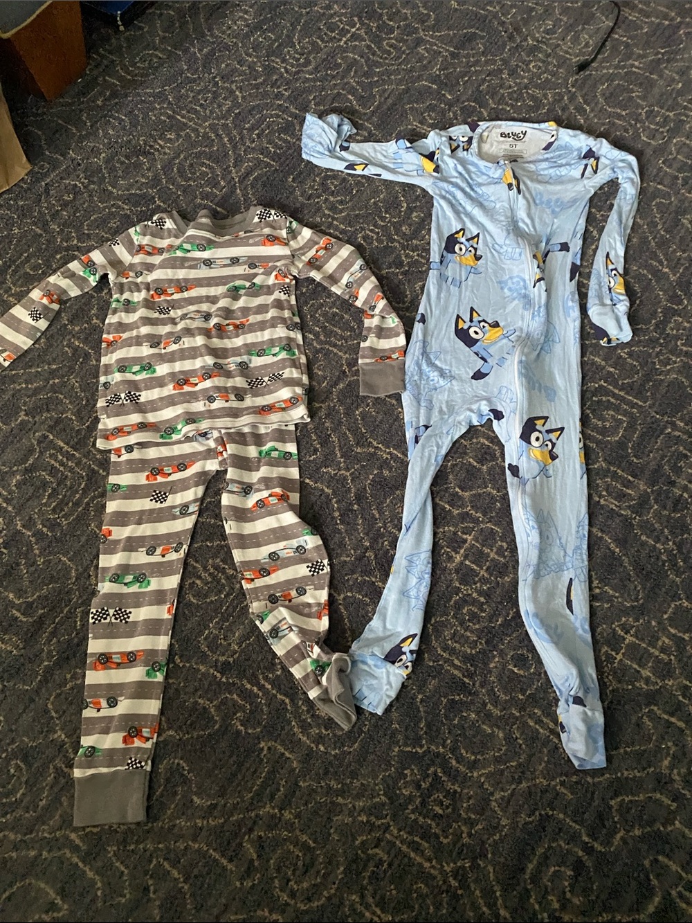 Kids Pajama Set - Bluey onesie without feet and 2 piece car pajamas.